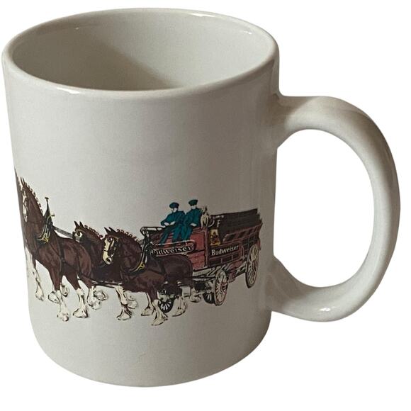 Vintage 1997 Budweiser Anheuser-Bush Clydesdale Horse Wagon Coffee Mug White - Picture 5 of 11